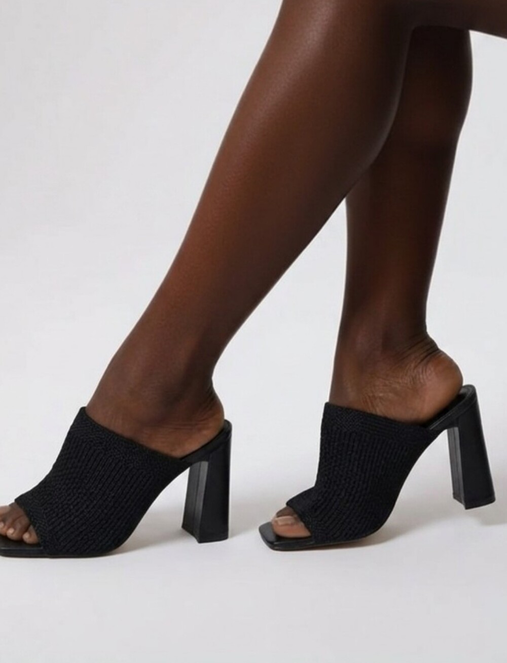 NIB | 8.5 | CAPE ROBBIN - Black Knit Open-Toe Block Heel Mule